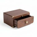 Wooden storage box with brass accents and a single drawer 30 x 25 x 15cm