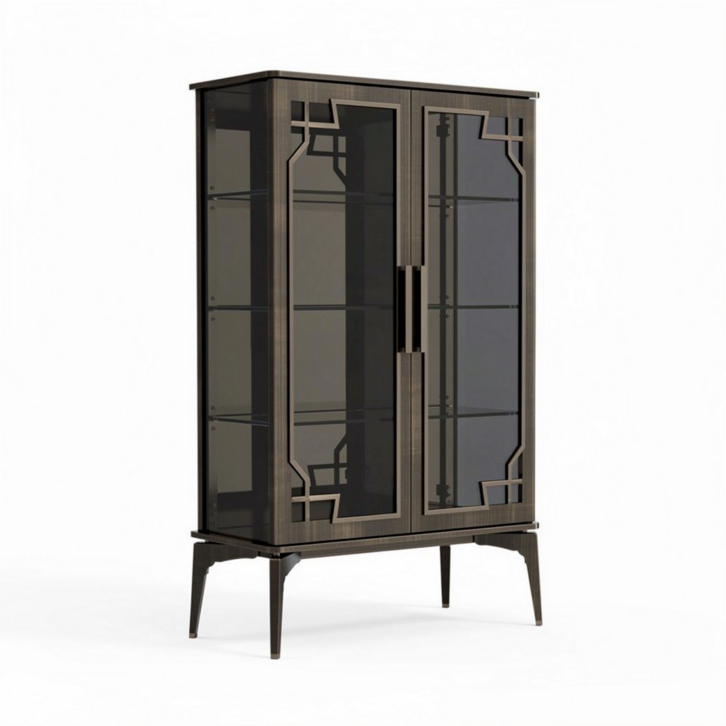 Modern glass display cabinet with metal frame in black 90 x 40 x 180cm
