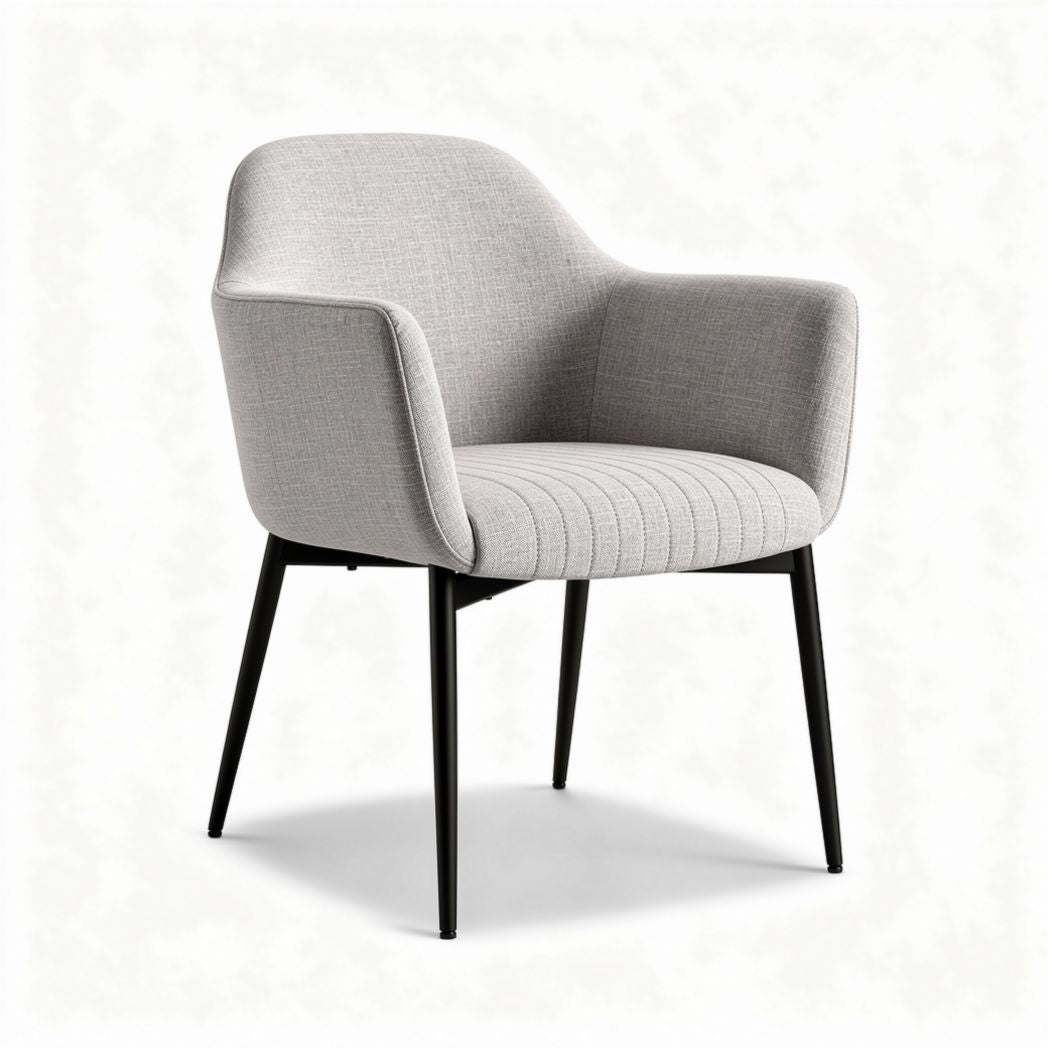 Fabric accent chair with curved back and black metal legs 75 x 75 x 80cm