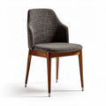 Upholstered dining chair with wooden legs and armrest in gray fabric