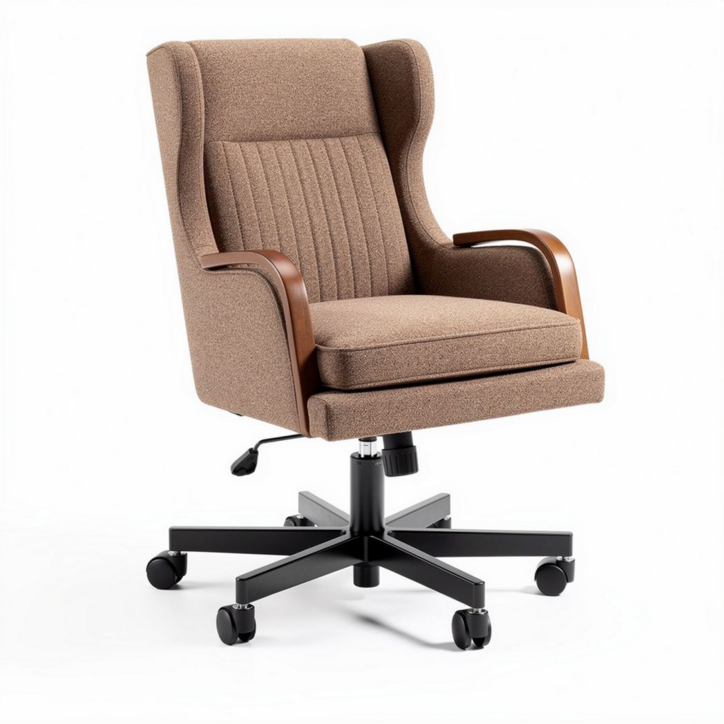 Ergonomic high-back office chair with wood arms and fabric upholstery 60 x 60 x 100cm