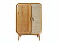 Wooden storage cabinet with natural finish and woven door design 80 x 40 x 120cm