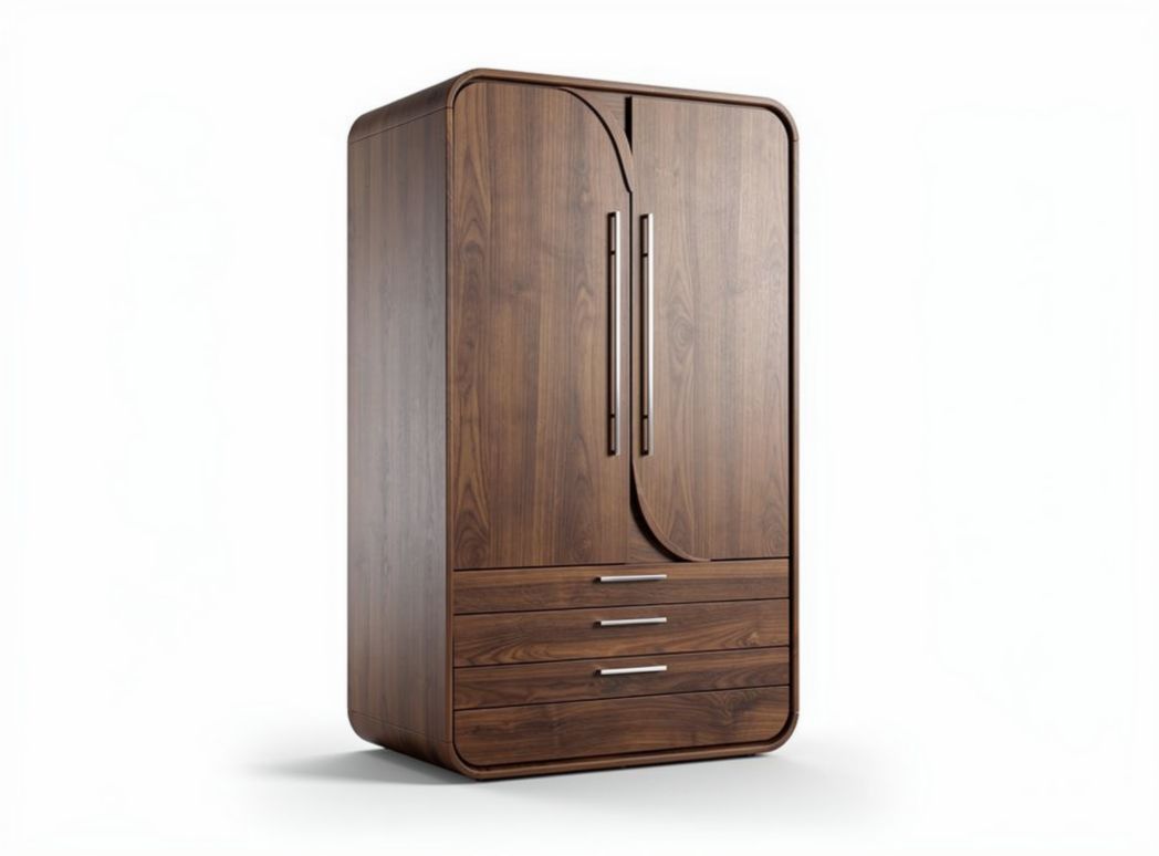 Wooden wardrobe with two doors and three drawers 180 x 90 x 50cm in dark finish
