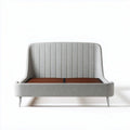 Modern upholstered bed frame with wooden slat support in gray 200 x 160 x 100cm