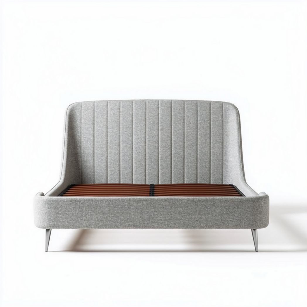 Modern upholstered bed frame with wooden slat support in gray 200 x 160 x 100cm