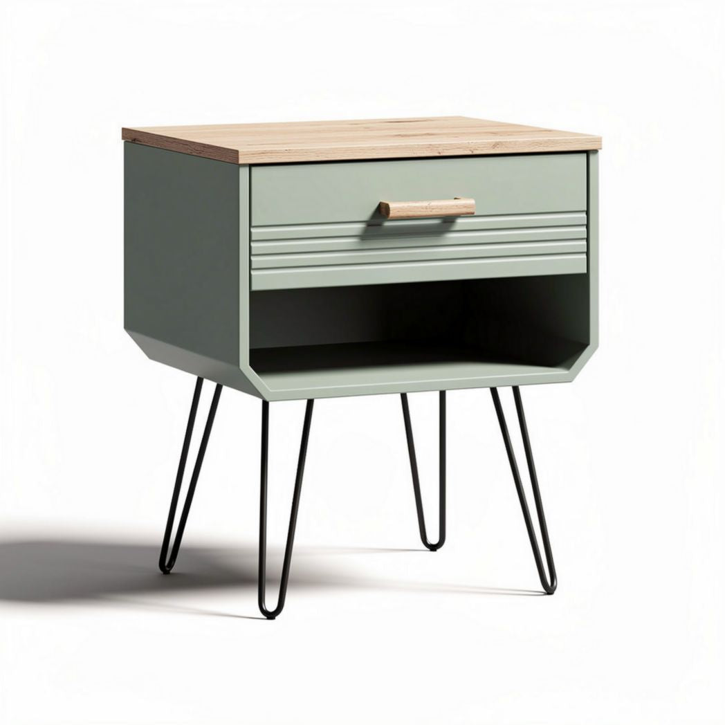 Green wooden nightstand with drawer and open shelf 45 x 40 x 60cm