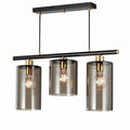 Three-light pendant fixture with glass shades in black and gold finish 50 x 15 x 30cm