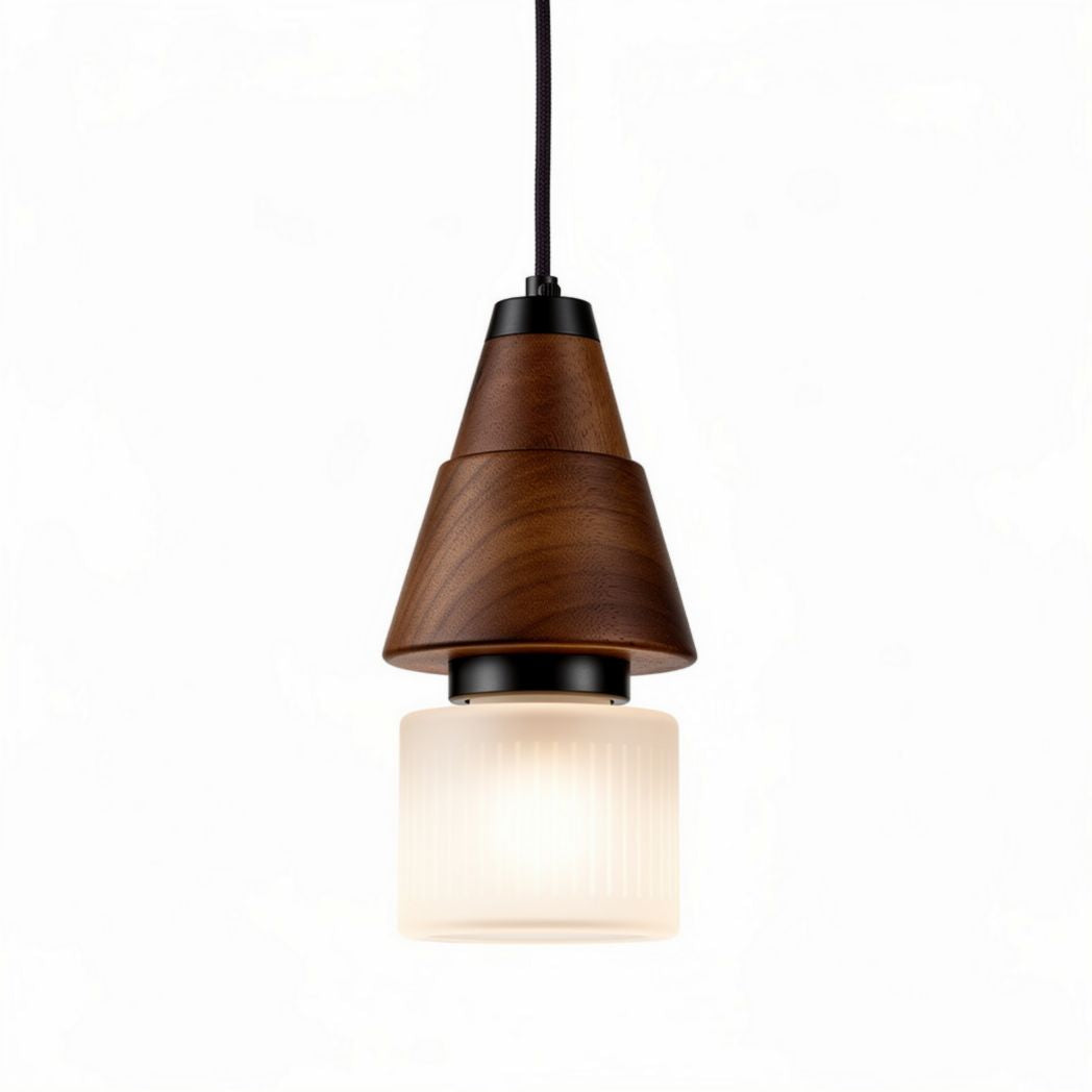 Wooden pendant light with glass shade for dining room and kitchen use 10 x 10 x 20cm