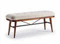 Upholstered bench in beige fabric with wooden frame and metal base 120 x 40 x 45cm