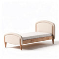 Wooden bed frame with upholstered linen headboard in cream color 200 x 90 x 70cm