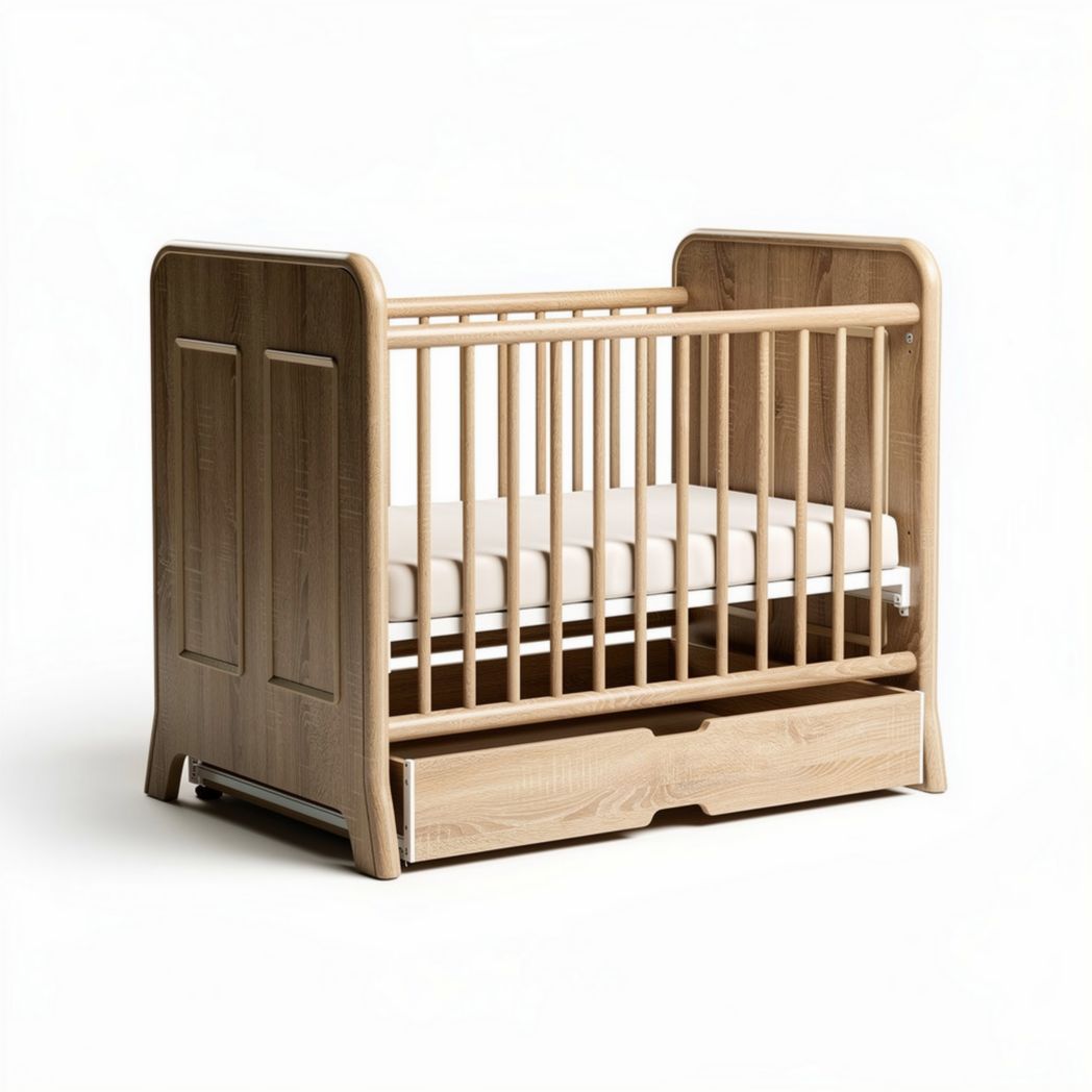 Wooden baby crib with adjustable mattress height and under-storage drawers 120 x 60 x 80cm