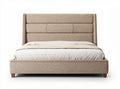 Modern upholstered bed frame in beige fabric with wood legs 200 x 160 x 100cm